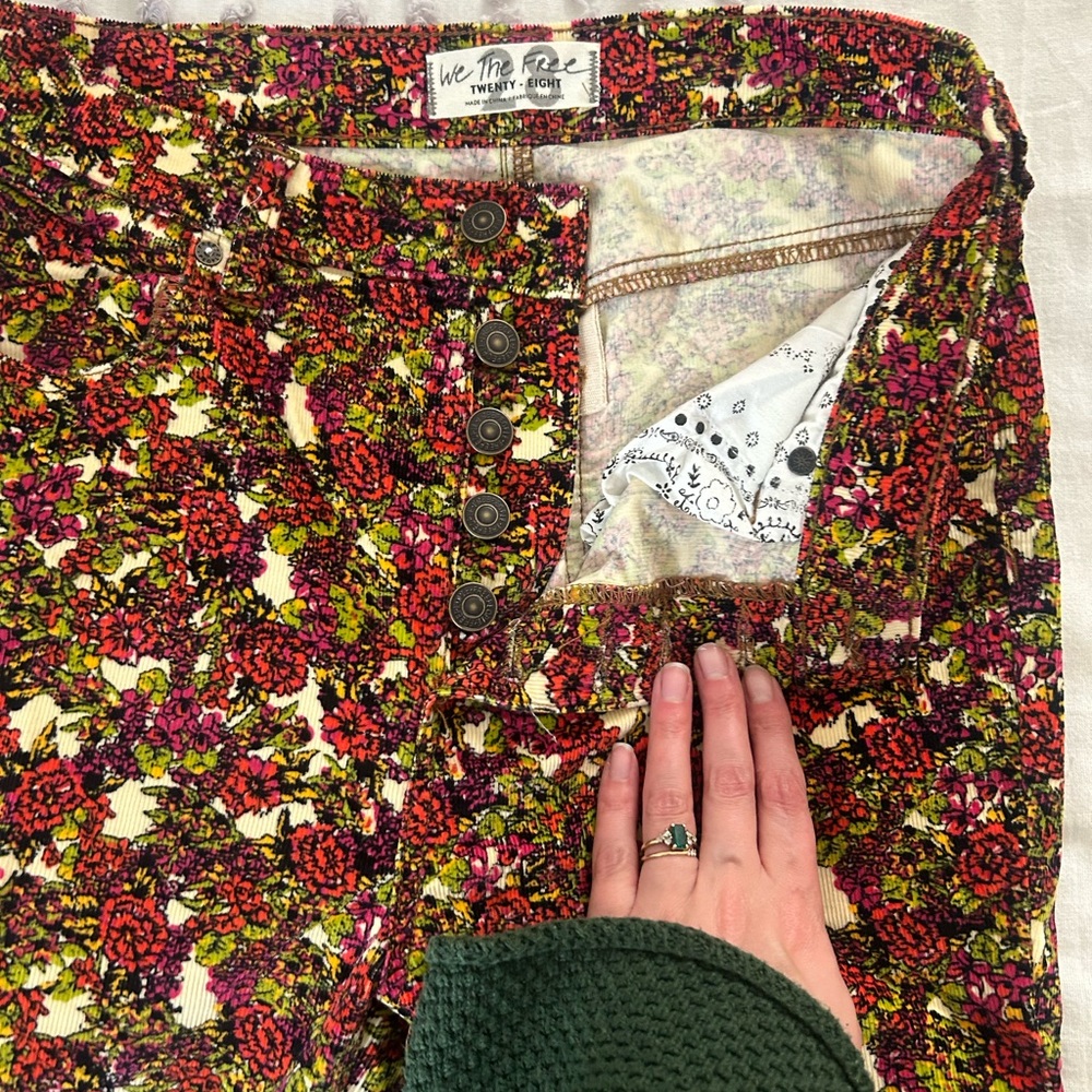 Free People Floral Fall Corduroy Pants sz 28 like New